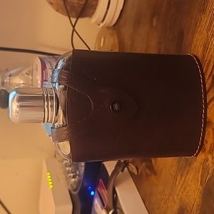 Vintage retro glass flask with leather pouch